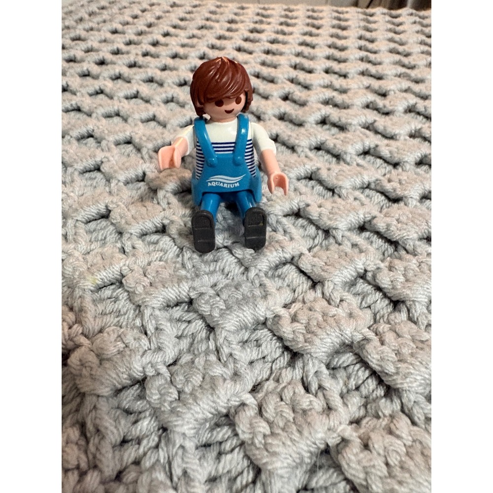 Playmobil Aquarium Boy Figure Blue‎ Overalls Striped Shirt Brown Hair Toy 0297